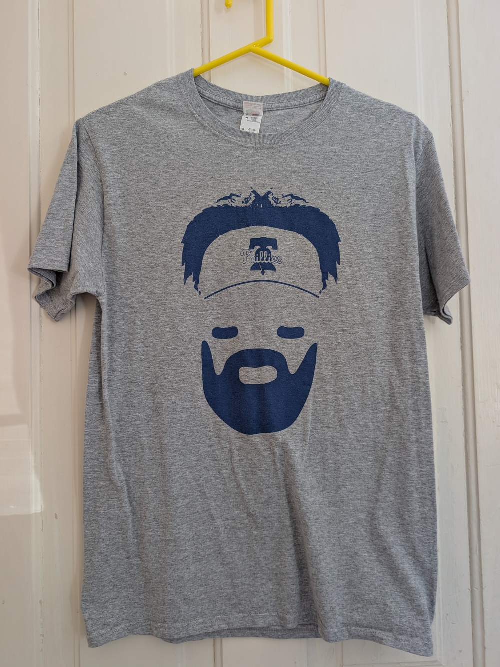 Bryce Harper Beard Gray & Blue Graphic Phillies Game Giveaway Tee Adult Small